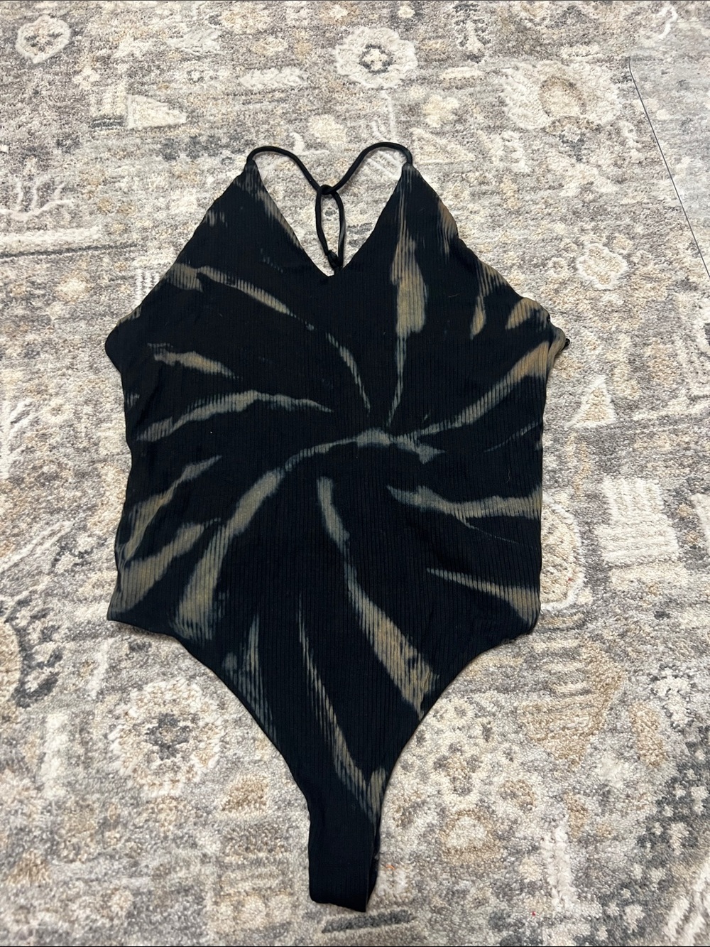 AFRM Black & Olive Tie-Dye Ribbed Bodysuit